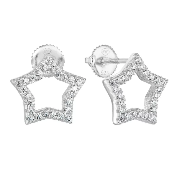 Strieborné náušnice pecka so zirkónom biela hviezdička 11296.1