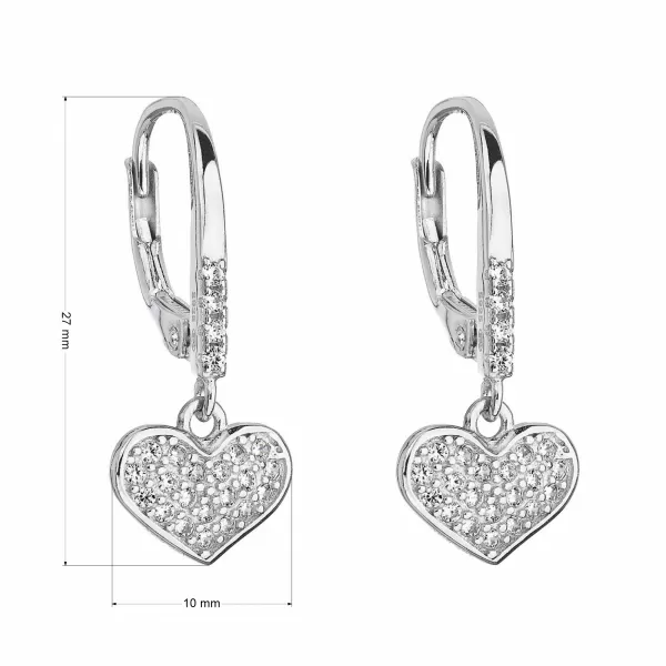 Strieborné náušnice visiace so zirkónom biele srdce 11301.1