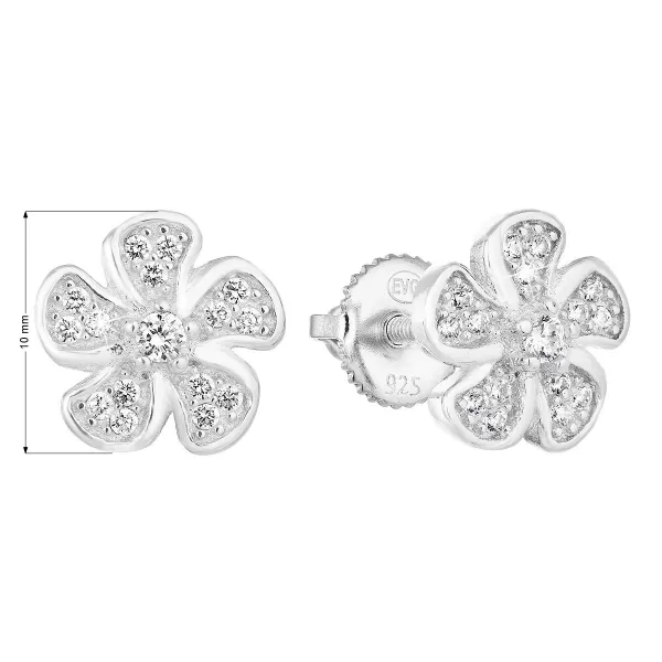 Strieborné náušnice pecka so zirkónom biela kvietka 11310.1