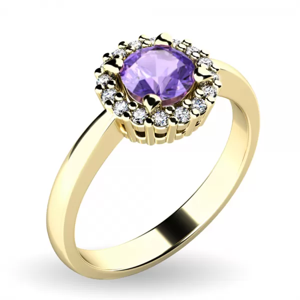 Dámsky prsteň žlté zlato 585/1000 prírodný diamant 0,50 ct G/SI tanzanit a tanzanitové diamanty 10924-ZL-TZN