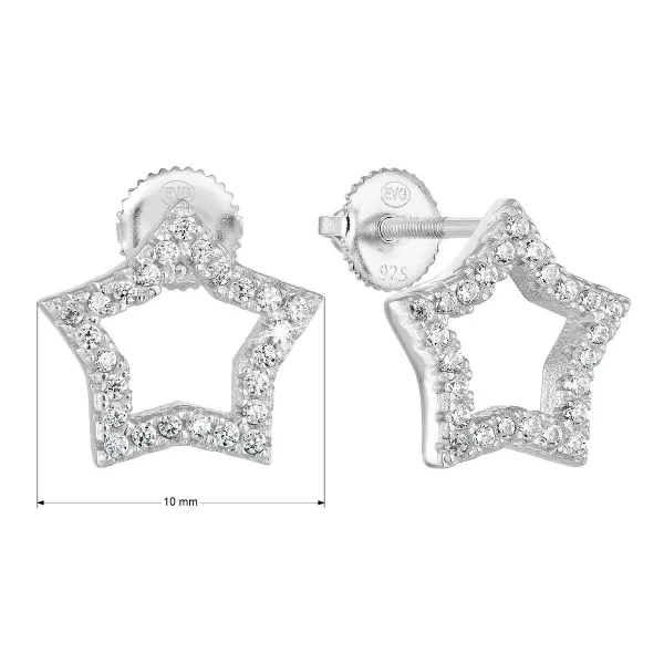 Strieborné náušnice pecka so zirkónom biela hviezdička 11296.1