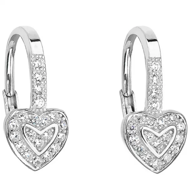 Strieborné náušnice visiace so zirkónom biele srdce 11189.1