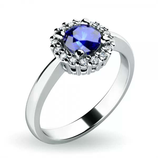 Dámsky prsteň biele zlato 585/1000 prírodný diamant 0,50 ct G/SI zafír a diamanty 10924-B-SAF