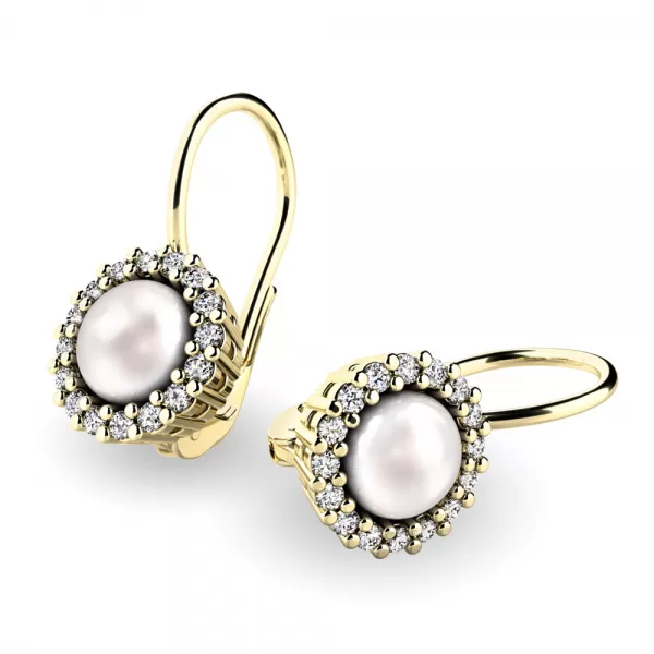 Perlové náušnice s diamantmi 10929-B-FW-DIA