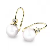 Dámske náušnice žlté zlato 585/1000 prírodný diamant 0,054 ct perla 10868-DIA