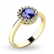 Dámsky prsteň žlté zlato 585/1000 prírodný diamant 0,50 ct G/SI zafír a diamanty 10924-ZL-SAF