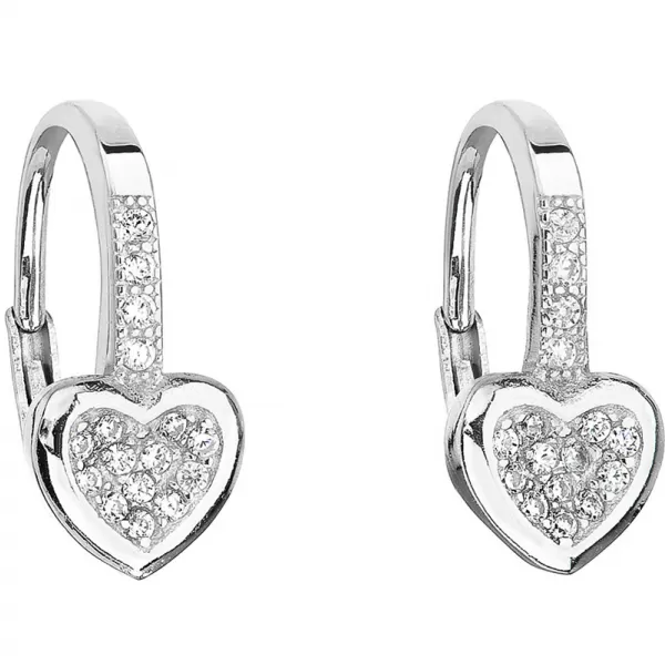 Strieborné náušnice visiace so zirkónom biele srdce 11194.1