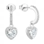 Strieborné náušnice visiace so zirkónom biele srdce 11230.1