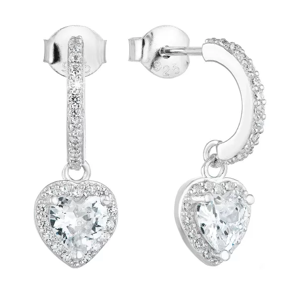 Strieborné náušnice visiace so zirkónom biele srdce 11230.1