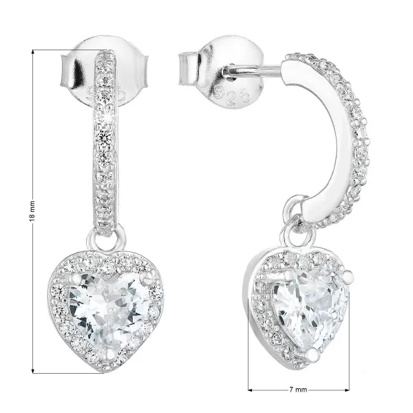 Strieborné náušnice visiace so zirkónom biele srdce 11230.1