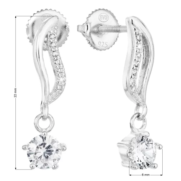 Strieborné náušnice visiace so zirkónom biela vlnka 11308.1