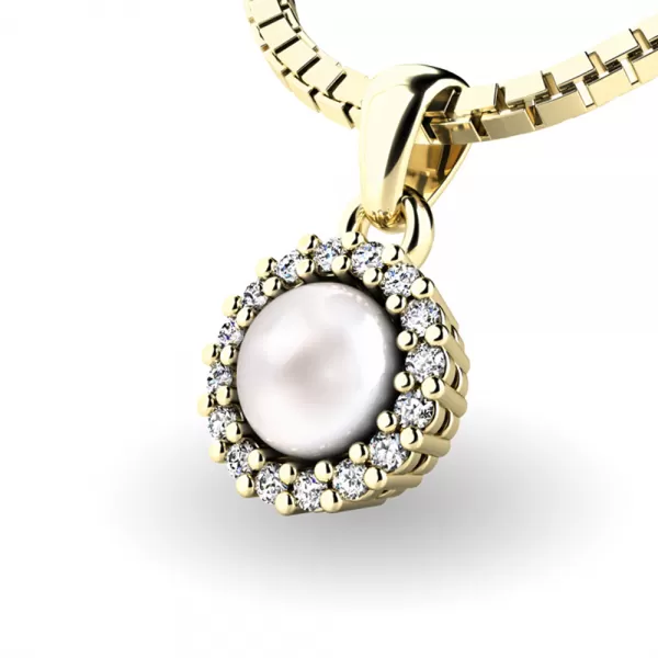 Dámsky prívesok žlté zlato 585/1000 prírodný diamant 0,080 ct perla 10931-ZL-FW-DIA