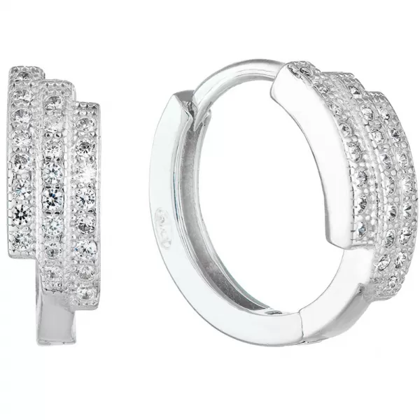 Strieborné kruhové náušnice so zirkónom v bielej farbe 11240.1