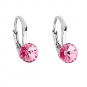 Strieborné náušnice visiace s kryštálmi Swarovski ružové okrúhle 31230.3