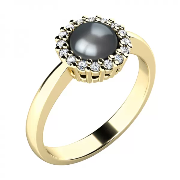Perlový prsteň s diamantmi 10928-ZL-FW-čierny