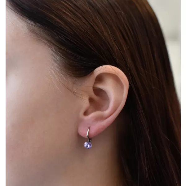 Strieborné náušnice visiace s kryštálmi Swarovski fialové okrúhle 31230.3 violet