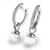 Dámske kruhové náušnice so zirkónmi a perlami 10863-B-ZIR-FW