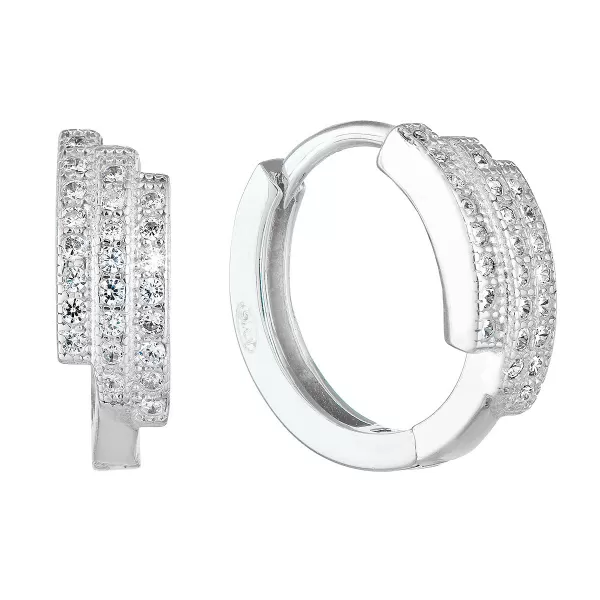 Strieborné kruhové náušnice so zirkónom v bielej farbe 11240.1