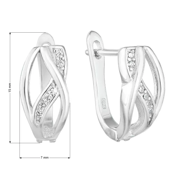 Strieborné náušnice visiace so zirkónom biely polkruh 11243.1