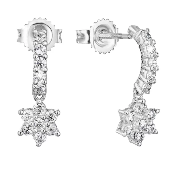 Strieborné náušnice parkovisko s zirkónom biely kvet 11331.1