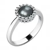 Prsteň s čiernou perlou a diamantmi 10928-B-FW-Black