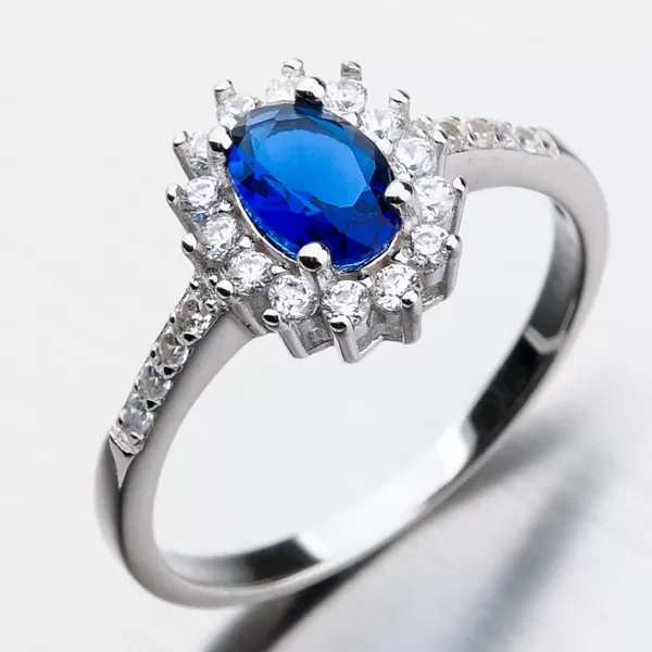 Strieborný prsteň so zafírom a zirkónmi GST-11267