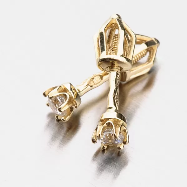 Dámske náušnice žlté zlato 585 zirkón na skrutke 42-31078