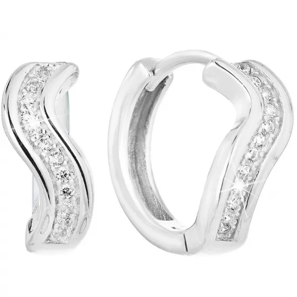 Strieborné náušnice kruhy so zirkónom v bielej farbe 11319.1