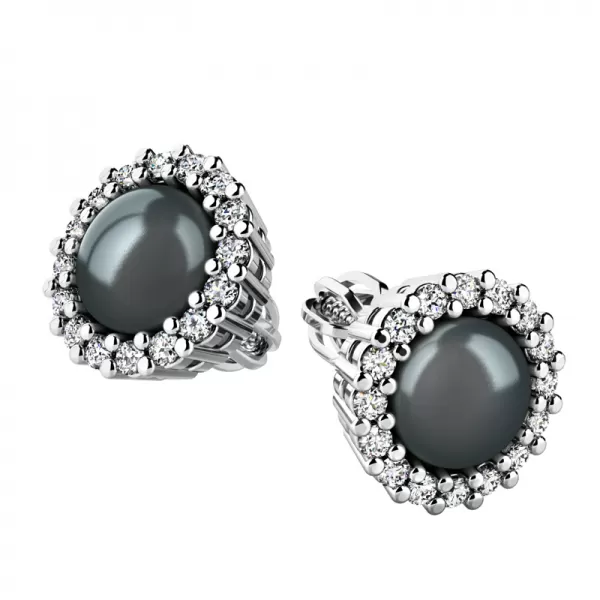 Náušnice s čiernou perlou a briliantmi 10930-B-DIA-FW-Black