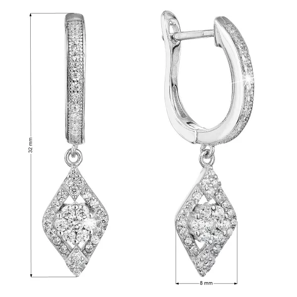 Strieborné náušnice visiace so zirkónom v bielej farbe 11333.1