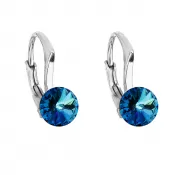 Strieborné náušnice visiace s kryštálmi Swarovski modré okrúhle 31230.5 bermuda blue