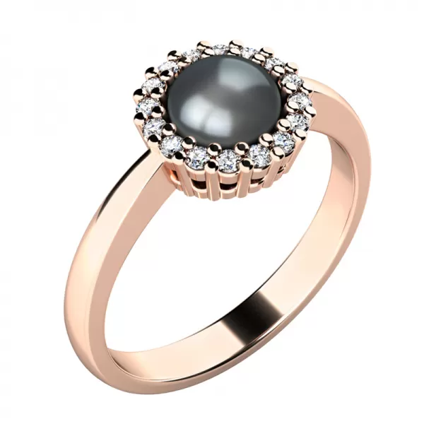 Prsteň s čiernou perlou a diamantmi 10928-CV-FW-Black
