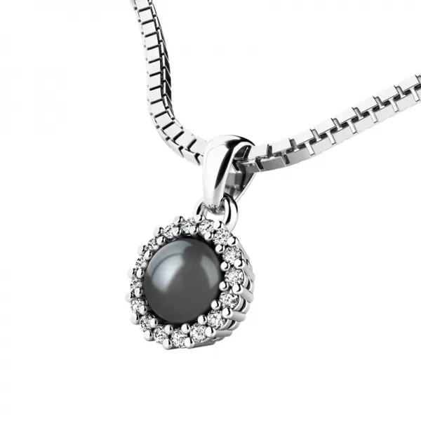 Dámsky prívesok prírodný diamant 0,080 ct čierna perla 10931-B-FW-Black-DIA