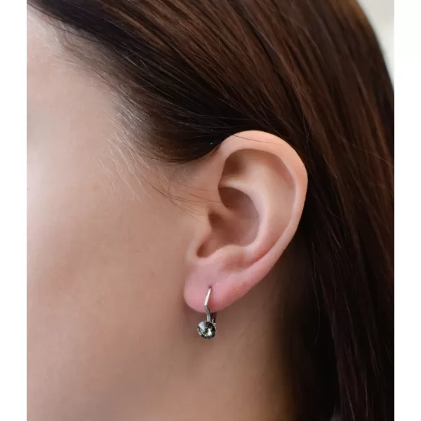 Strieborné náušnice visiace s kryštálmi Swarovski čierne okrúhle 31230.3