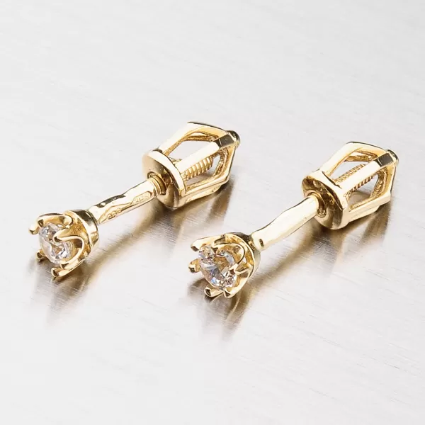 Dámske náušnice žlté zlato 585 zirkón na skrutke 42-31078