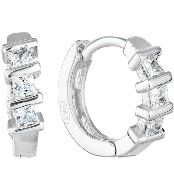 Strieborné náušnice kruhov so zirkónom v bielej farbe 11241.1