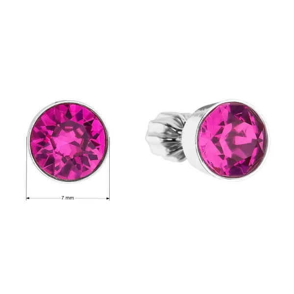 Strieborné náušnice pecka so Swarovski kryštálmi ružové okrúhle 31113.3 fuchsia