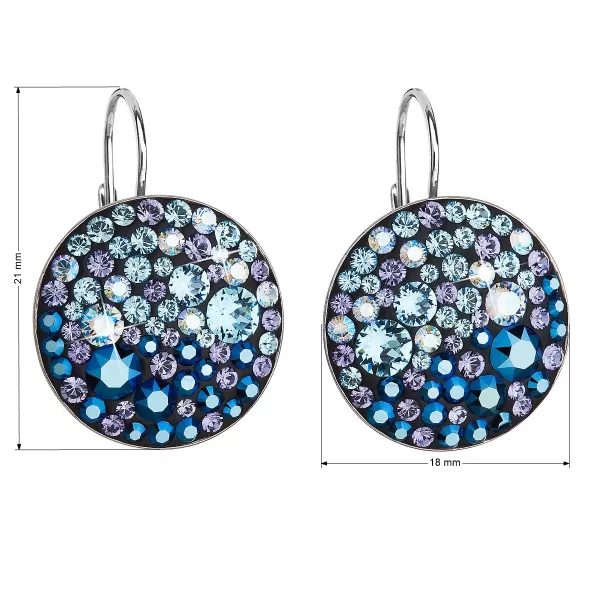 Strieborné náušnice visiace s kryštálmi Swarovski modré okrúhle 31161.3 blue style