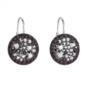 Strieborné náušnice visiace s kryštálmi Swarovski čierne okrúhle 31176.5 hematite