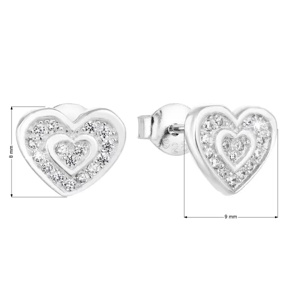 Strieborné náušnice pecka so zirkónom biele srdce 11025.1