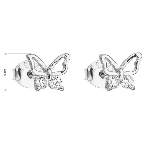 Strieborné náušnice pecka so zirkónom biely motýľ 11036.1