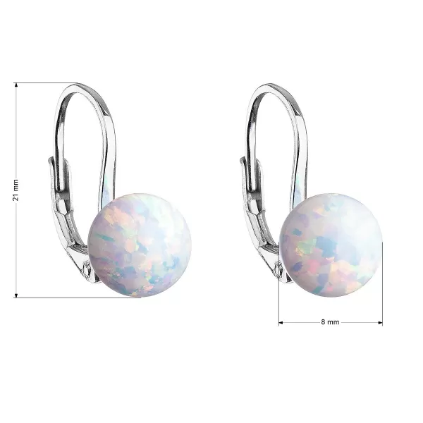 Strieborné visiace náušnice so syntetickým opálom biele okrúhle 11245.1