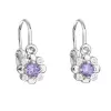 Strieborné detské náušnice visiace so zirkónom fialová kvietka 11174.3