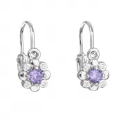 Strieborné detské náušnice visiace so zirkónom fialová kvietka 11174.3