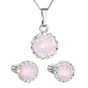 Sada šperkov s kryštálmi Swarovski náušnice, retiazka a prívesok ružové opálové okrúhle 39352.7