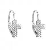 Strieborné náušnice visiace so zirkónom biely krížik 11182.1