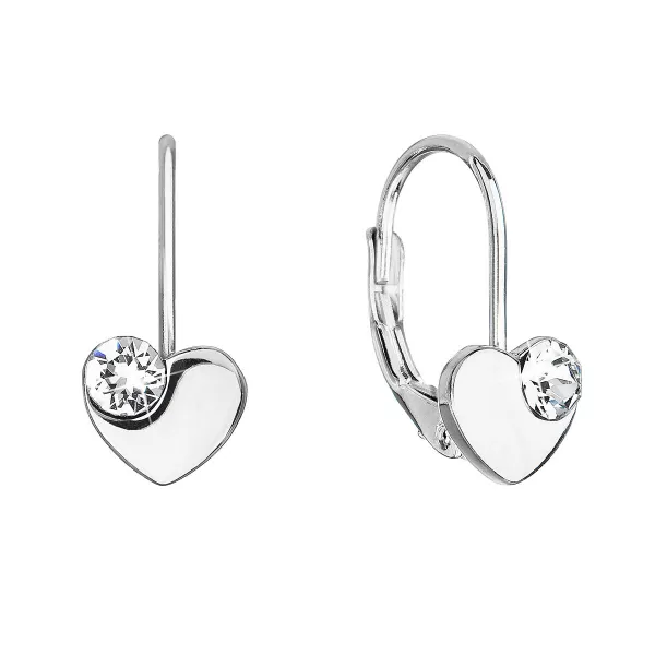 Strieborné visiace náušnice so Swarovski kryštálmi srdiečka 31299.1 biele