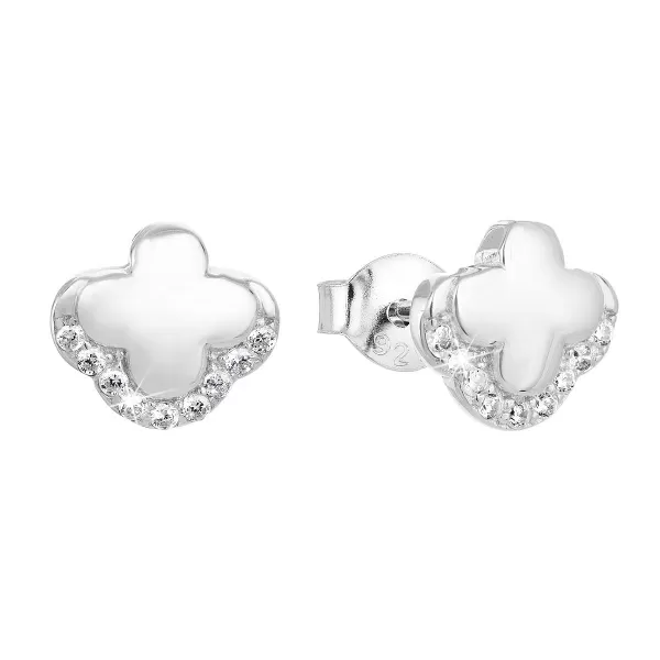 Strieborné náušnice pecka so zirkónom biely krížik 11125.1