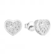 Strieborné náušnice pecka so zirkónom biele srdce 11032.1