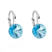 Strieborné náušnice visiace s kryštálmi Swarovski modré okrúhle 31229.3 aqua